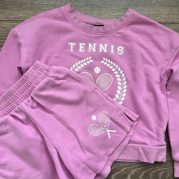 Art Class Pink Tennis Long Sleeve Sweatshirt Sweats Short Set Size Medium 7/8 - Picture 1 of 16